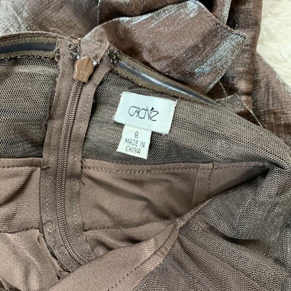 Cache chocolate brown scalloped bandage halter cocktail party dress, size 8 - Picture 10 of 12